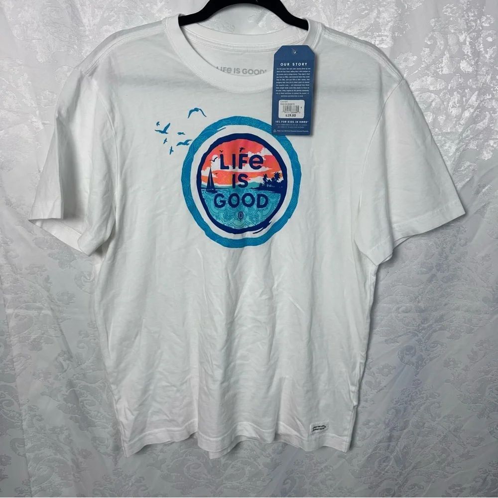 Life Is Good Blue and White Short Sleeve Tees